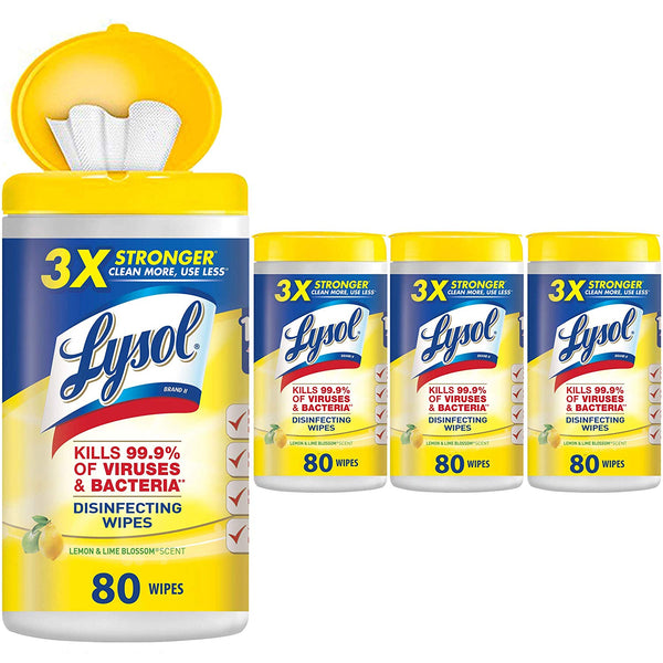 Paquete de 4 toallitas desinfectantes Lysol de 80 unidades (limón y tila)