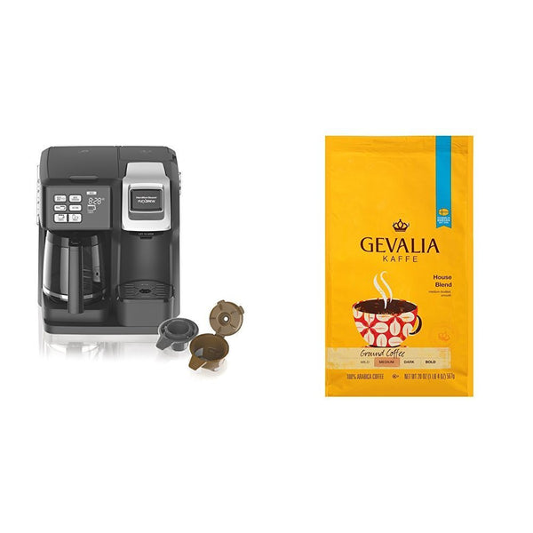 Cafetera programable Hamilton Beach FlexBrew y café de mezcla casera de tostado medio GEVALIA