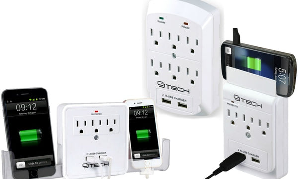 Grifos de pared USB dobles de 3 o 6 salidas con opciones de soporte para teléfono