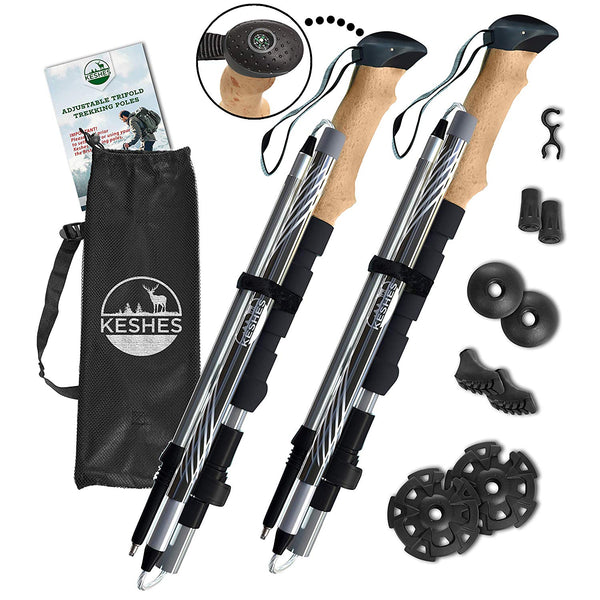 2-pc Lightweight Aluminum Collapsible & Adjustable Quick flip Lock Hiking Poles