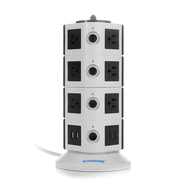 14-Outlet Power Strip Vertical Charging Station with 4 USB Ports