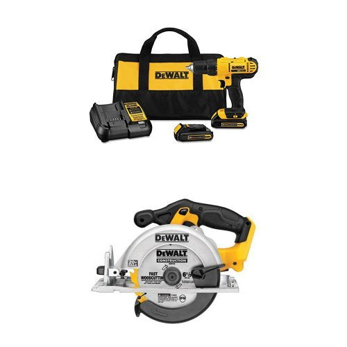 Dewalt 20V max Cordless Lithium-Ion 1/2 inch Compact Drill Driver Kit with Circular Saw