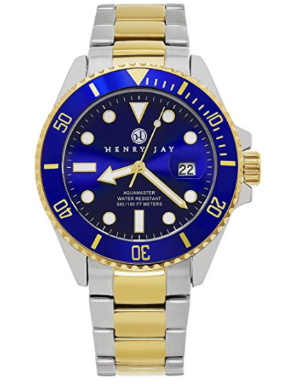 Reloj Henry Jay "Specialty Aquamaster" de acero inoxidable en dos tonos chapado en oro de 23 quilates para hombre