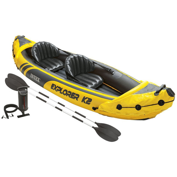 2-Person Inflatable Kayak Set with Aluminum Oars and High Output Air Pump