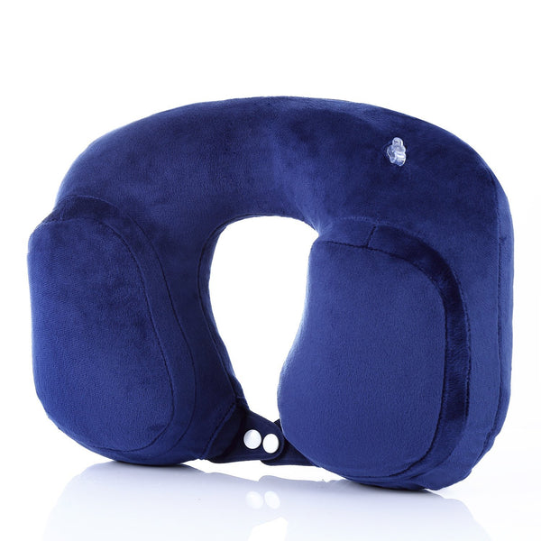 Almohada de viaje inflable para el cuello con funda de almohada de terciopelo suave