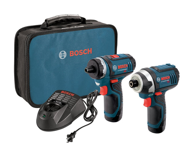 Taladro/destornillador Bosch de 12 V máx. con destornillador de impacto + baterías/kit de carga