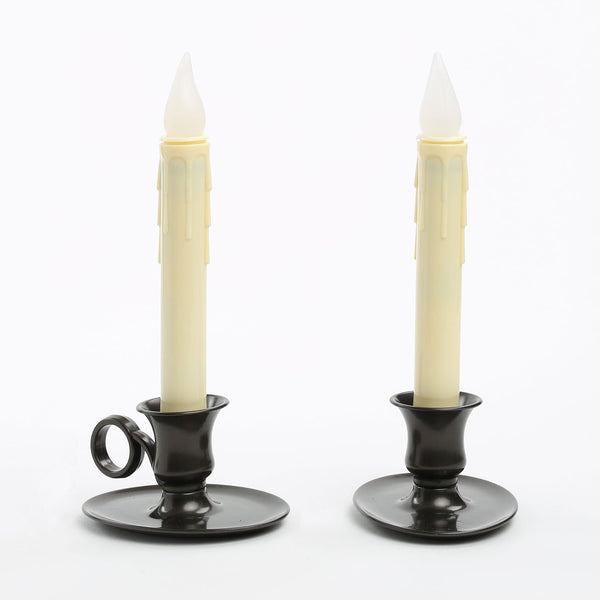 Set of 2 Flameless Ivory Drip Taper LED Candles