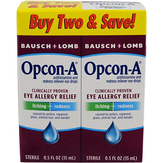 Paquete de 2 gotas para los ojos para aliviar las alergias Bausch &amp; Lomb Opcon-A de 15 ml