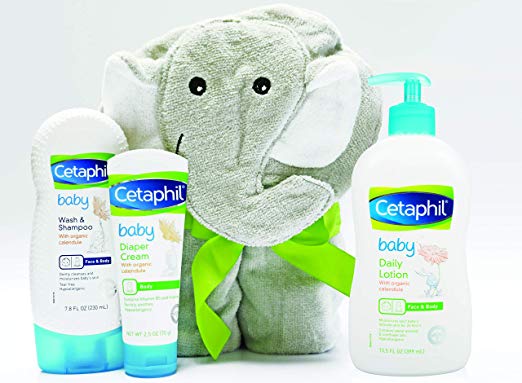 Cetaphil 4-Piece Sensitive Skin Baby Bath Gift Set w/ Elephant Hoodie Towel