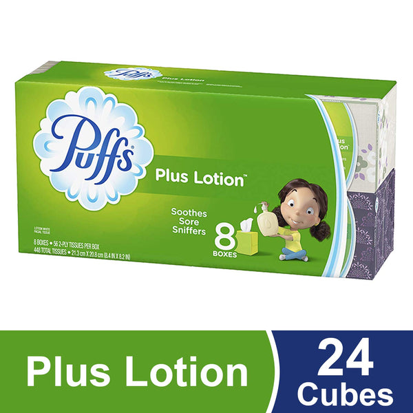 24 Cube Boxes Of Puffs Plus Lotion Facial Tissues