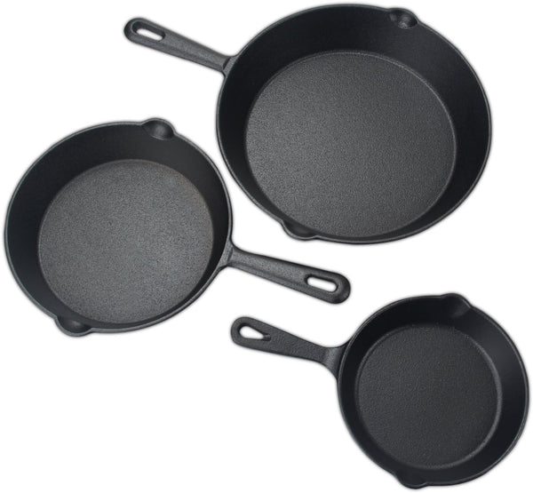 Set of 3 Pre Seasoned Cast Iron Skillet