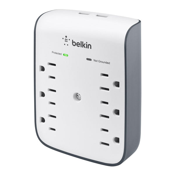 Belkin SurgePlus Protector contra sobretensiones de montaje en pared de 6 tomacorrientes con dos puertos de carga USB