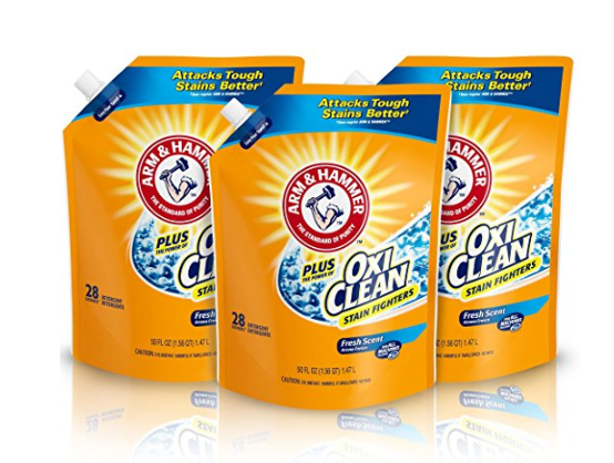 3 Pouches of Arm & Hammer Plus OxiClean HE Liquid Laundry Detergent