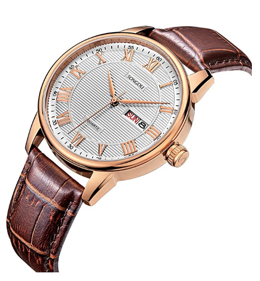 Quartz Watch with Brown Leather Band