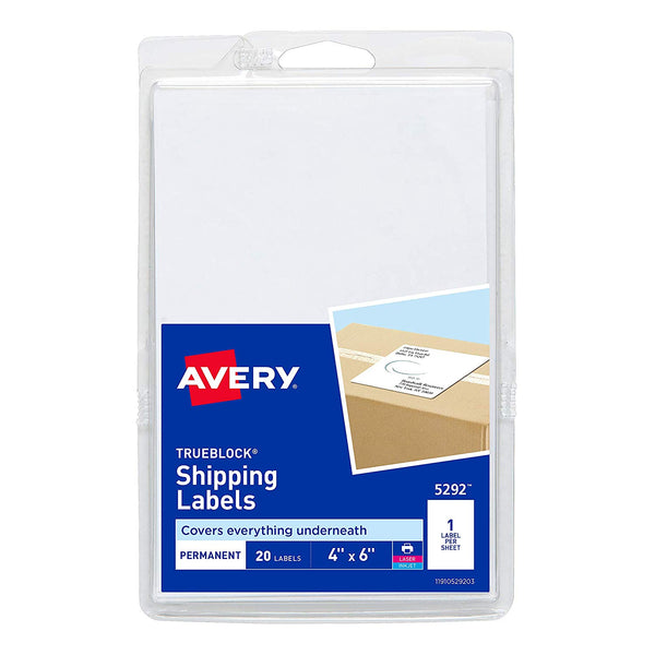 Etiquetas de envío Avery con tecnología TrueBlock, 4 x 6, paquete de 20