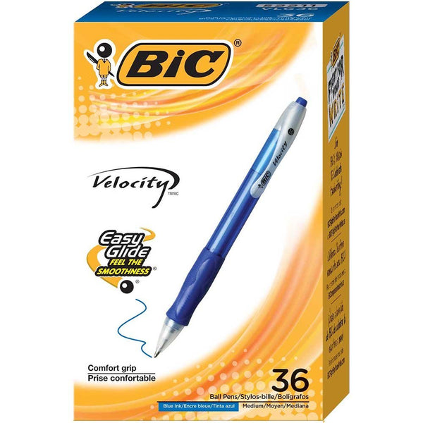 BIC Velocity Retractable Ball Pen, Medium Point (1.0mm), Blue, 36-Count