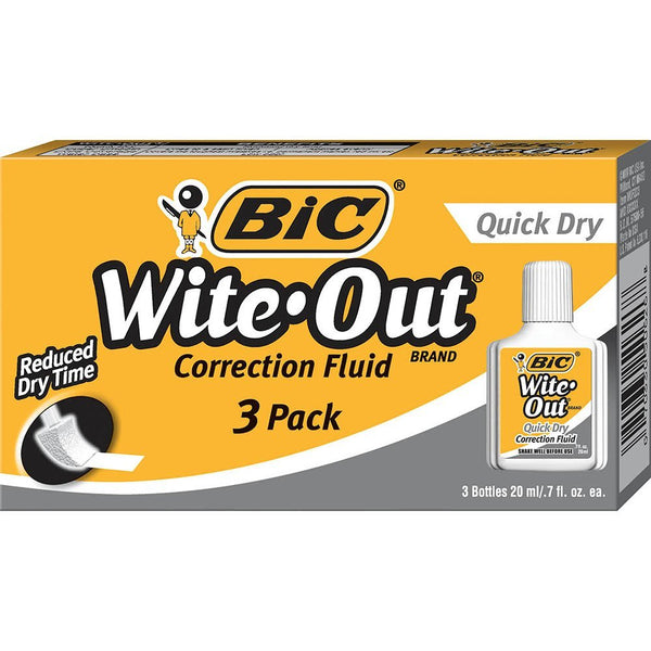 Pack of 3 BIC Wite-Out Quick Dry Correction Fluid