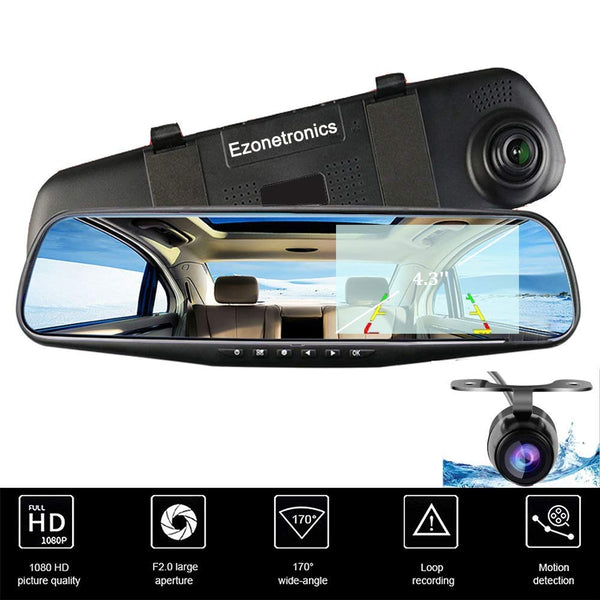 1080p dual lens front and rearview mirror dash cam