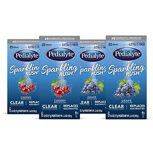 Paquete de 24 polvos de electrolitos Pedialyte Sparkling Rush, paquete variado