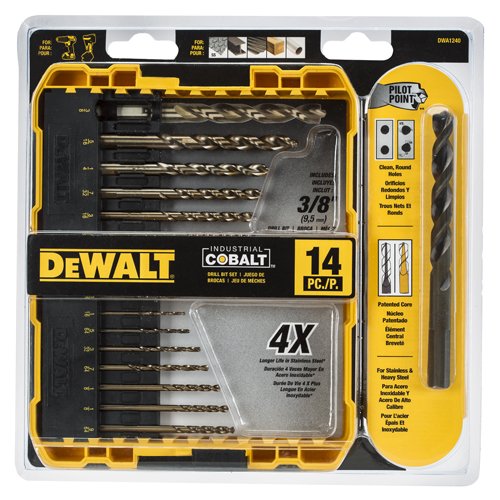 Juego de brocas de cobalto con punta piloto DeWALT de 14 piezas (DWA1240)