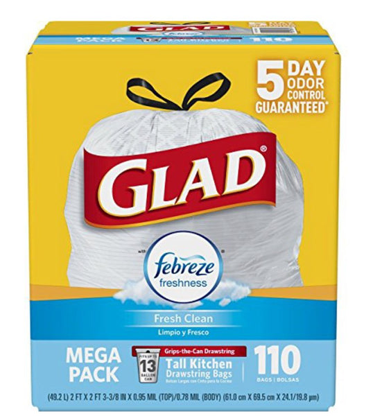 13 gallon - 110 Glad trash bags