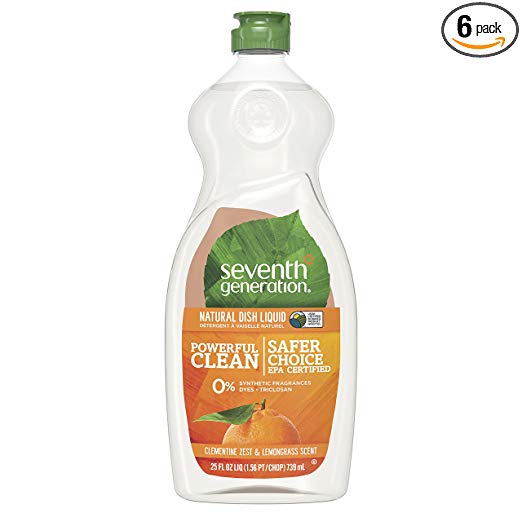 Jabón líquido para platos Seventh Generation, aroma a ralladura de clementina y hierba de limón, 25 oz, paquete de 6