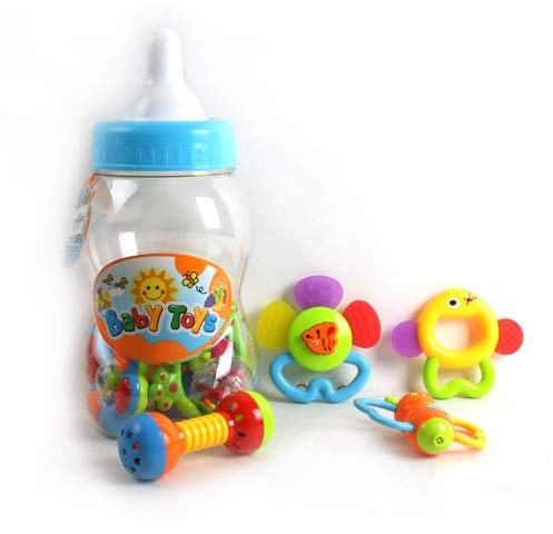 12 Piece Teething Toys Rattles & Shaking Bells (in Baby Bottle Package)