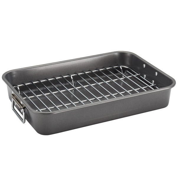 rberware Utensilios para hornear antiadherentes, asador de 11 x 15 pulgadas con rejilla plana