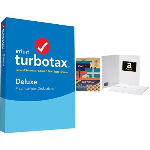 TurboTax Deluxe 2017 Software de impuestos federales y estatales + disco Fed Efile para PC/MAC y tarjeta de regalo de Amazon de $10