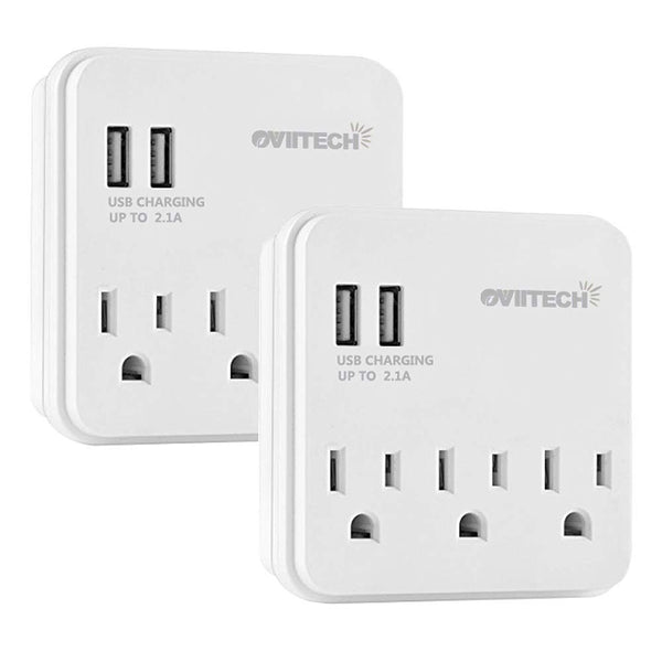 Pack of 2 Multi USB Outlet Surge Protector Wall Mounts