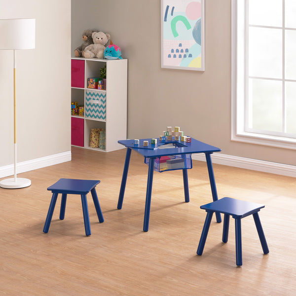 Juego de mesa de juegos de madera para niños y 2 taburetes con red de almacenamiento