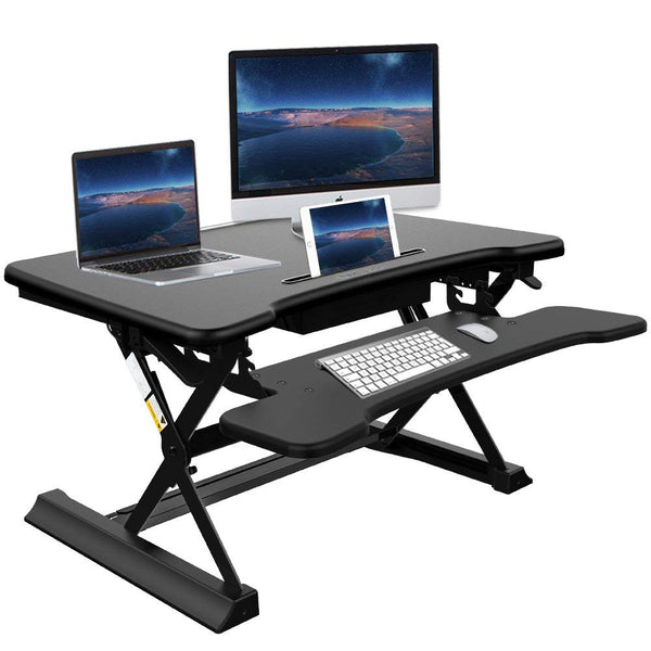 Dual monitor stand desk with keyboard tray