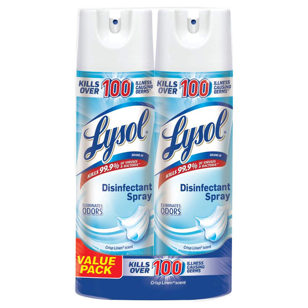 Paquete de 2 aerosoles desinfectantes Lysol de 19 oz (lino crujiente)