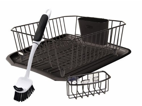 4 Piece Rubbermaid Antimicrobial Sink Dish Rack Drainer Set - Black or White