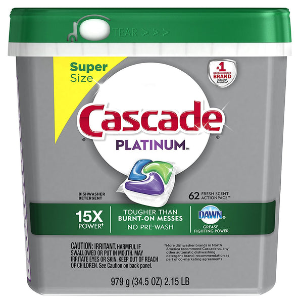 Tub of 62 Cascade ActionPacs dishwasher detergent