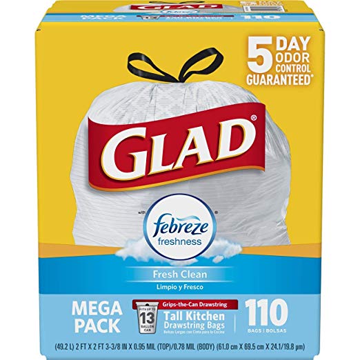 110-Count 13-Gallon Glad OdorShield Tall Trash Bags (Febreeze Fresh)