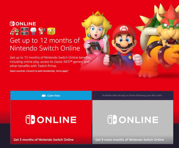 Nintendo Switch Online gratis durante 12 meses después de vincular la cuenta de Amazon Twitch