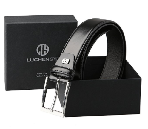 Black leather belt with gift box