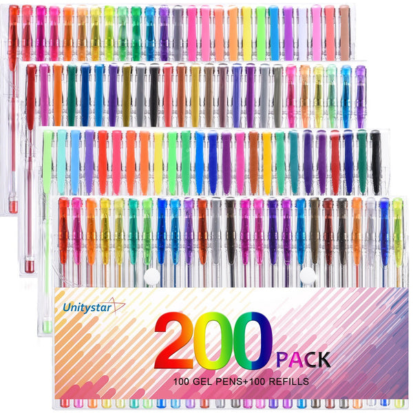 Set de 200 bolígrafos de gel para colorear.