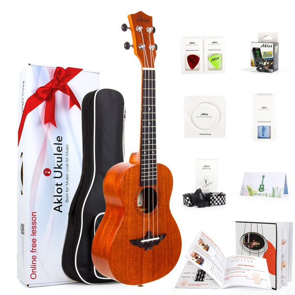 23" ukulele with 8 pack beginner starter kit and free online course