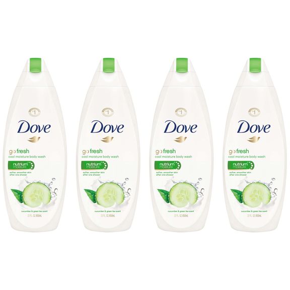 4 botellas de gel de baño Dove sin sulfato, pepino y té verde