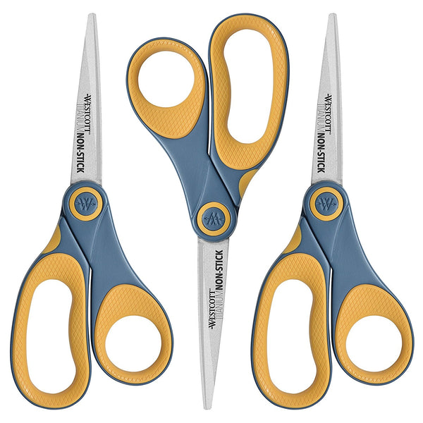 Westcott 8" Titanium Non-Stick Straight Scissors, 3 Pack