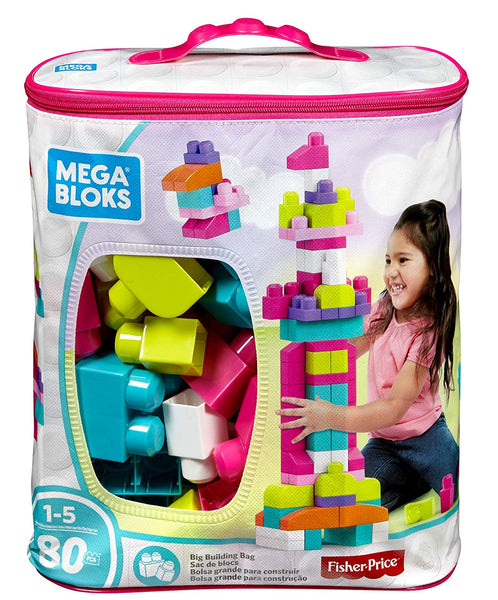 Mega Bloks Bolsa de Construcción Grande, Rosa, 80 Piezas