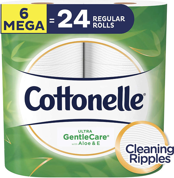 6 mega rollos (24 rollos regulares) de papel higiénico Cottonelle Ultra GentleCare