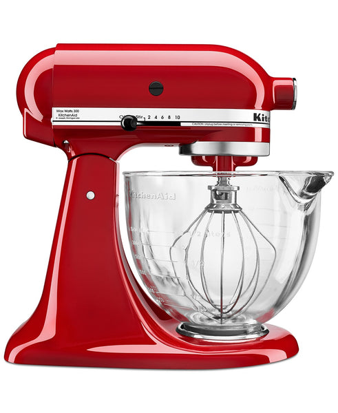 KitchenAid de 5 cuartos. Batidora de pie con tazón de vidrio y batidor de borde flexible