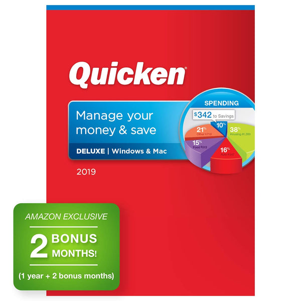 Software de finanzas personales Quicken Deluxe 2019 1 año + 2 meses de bonificación