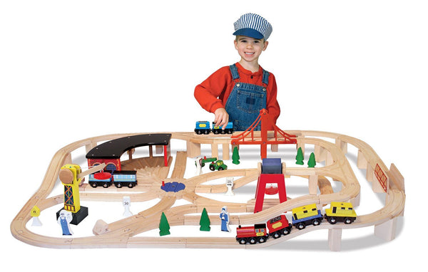 elissa & Doug Deluxe Wooden Railway Train Set (130+ pcs)