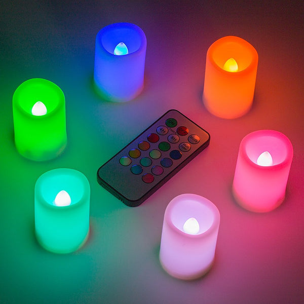 Set of 6 flameless LED color changing candles with remote