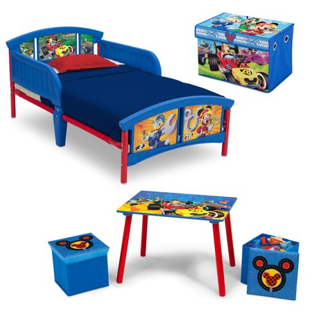 Juego de dormitorio para cama infantil de 5 piezas de Disney Mickey Mouse con caja de juguetes de tela adicional