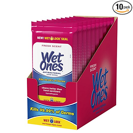 Toallitas antibacterianas para manos Wet Ones, 20 unidades (paquete de 10)